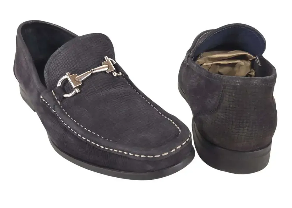 Salvatore Ferragamo Driving Loafers US 7 2E IT 40 Mens Navy Suede Bit $595